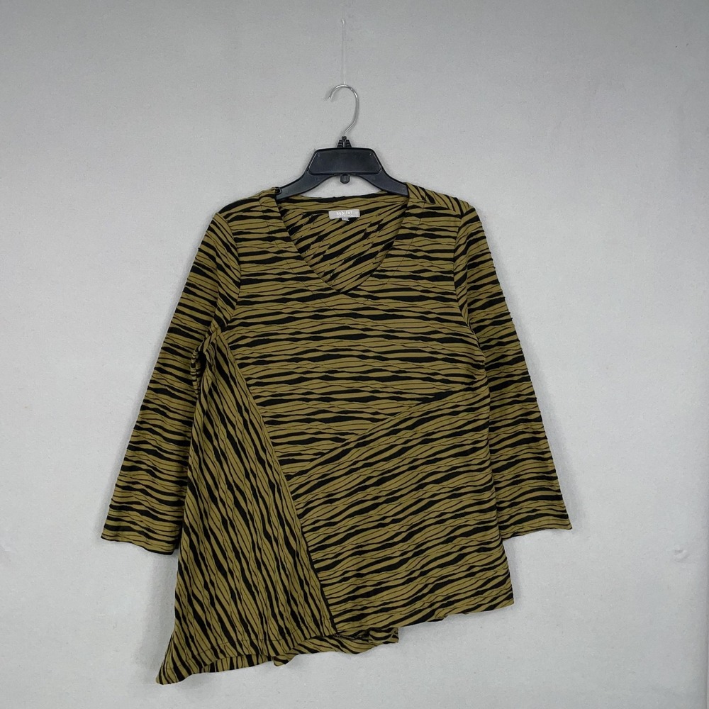 Habitat Tunic Shirt Womens Small Green Black Asymmetrical Hem Top Lagenlook Art